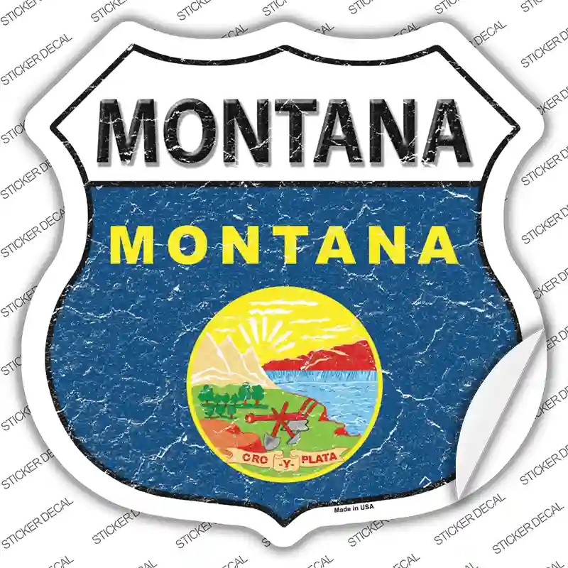 Montana Flag Novelty Highway Shield Sticker Decal