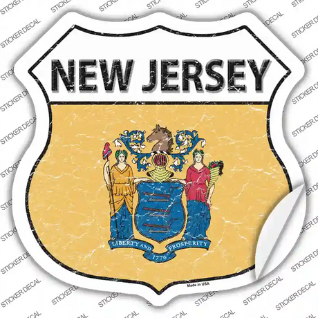 New Jersey Flag Novelty Highway Shield Sticker Decal