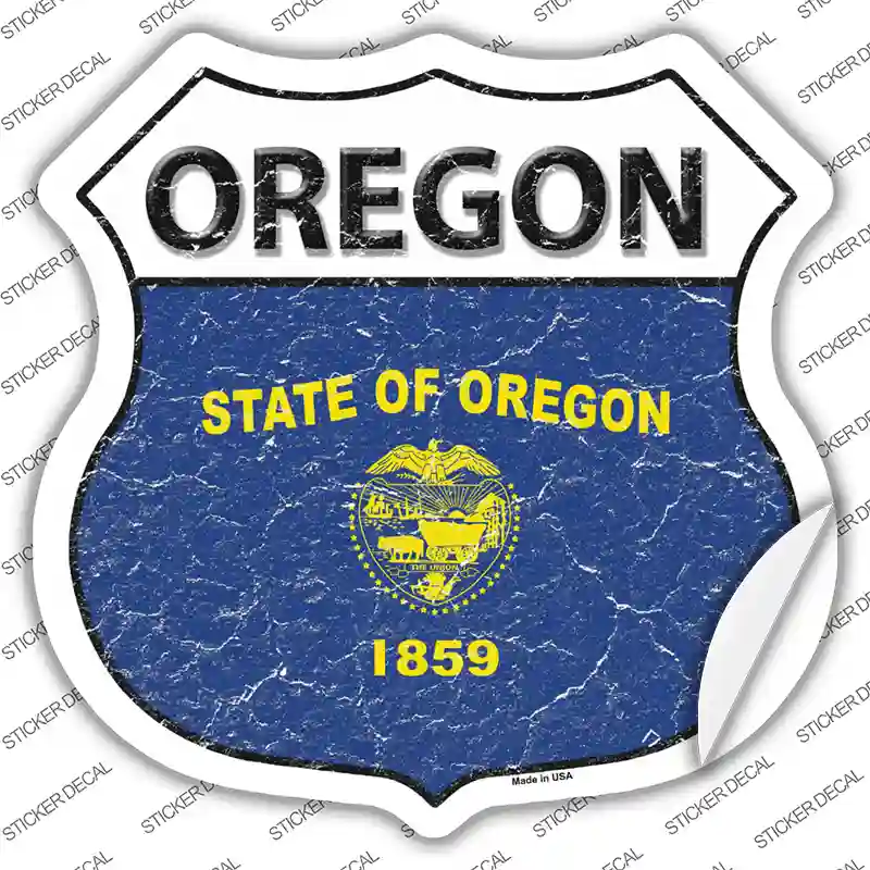 Oregon Flag Novelty Highway Shield Sticker Decal