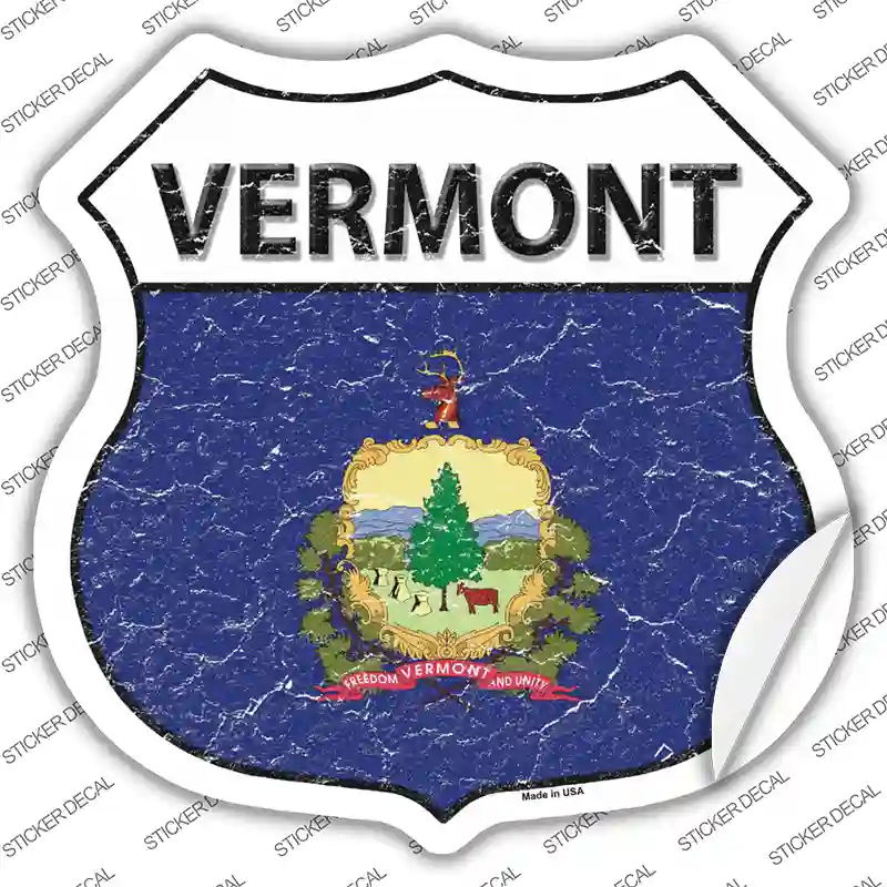 Vermont Flag Novelty Highway Shield Sticker Decal