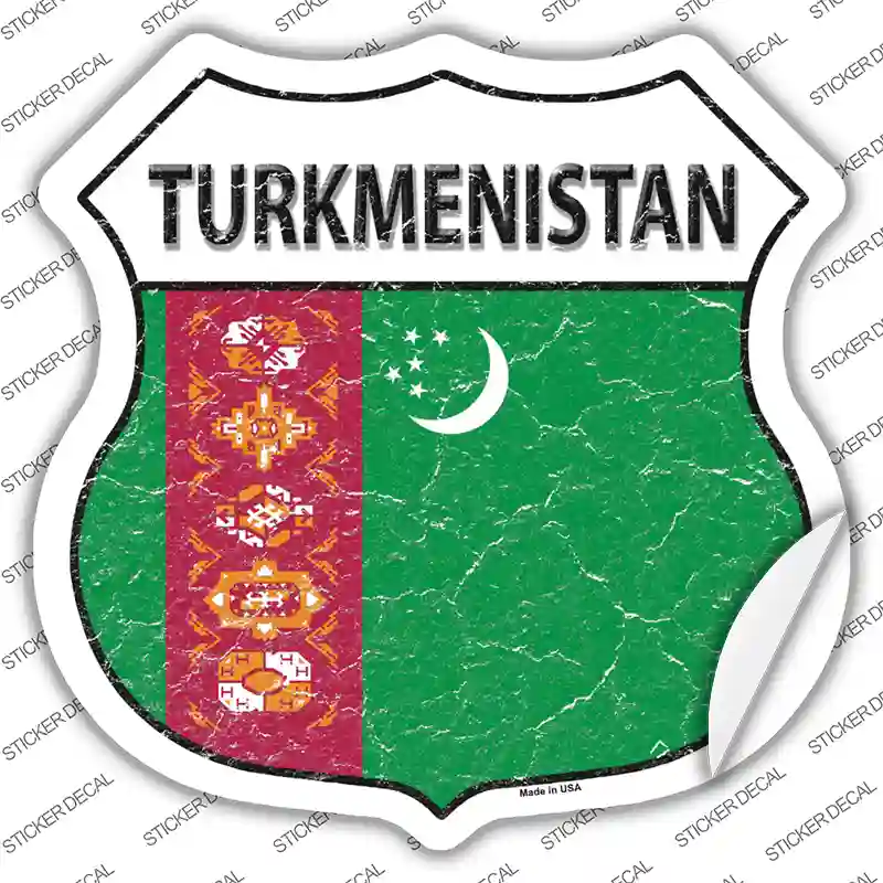 Turkmenistan Flag Novelty Highway Shield Sticker Decal