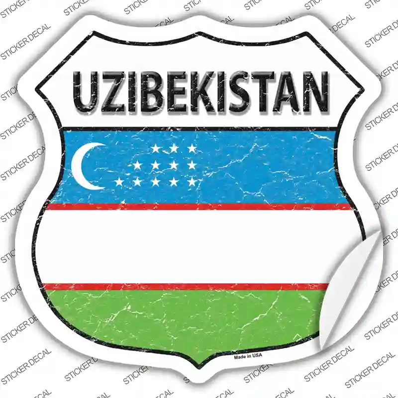 Uzbekistan Flag Novelty Highway Shield Sticker Decal