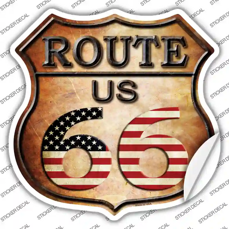 Route 66 American Flag Novelty Highway Shield Sticker Decal