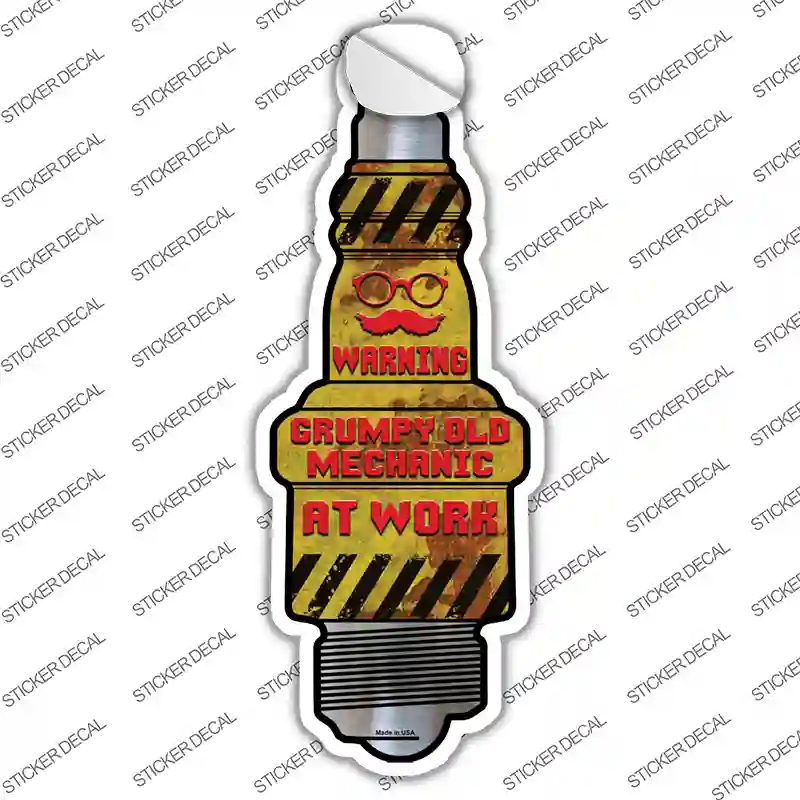 Old Mechanic At Work Novelty Spark Plug Sticker Decal