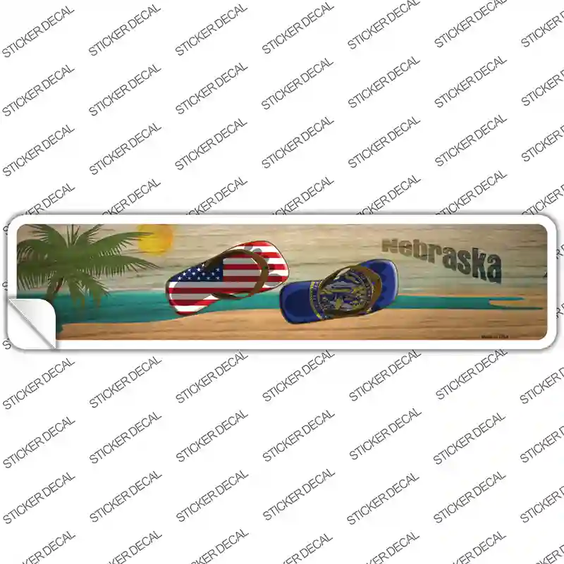 Nebraska and US Flag Novelty Narrow Sticker Decal