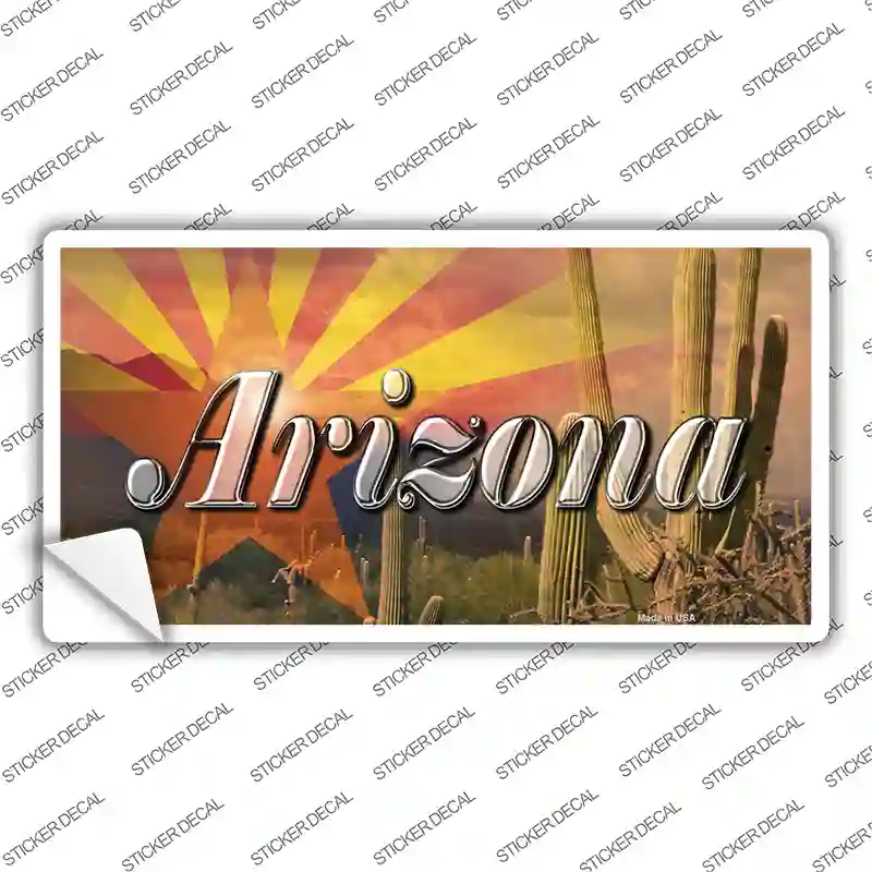 Arizona State Flag Overlay On Cactus Novelty Sticker Decal