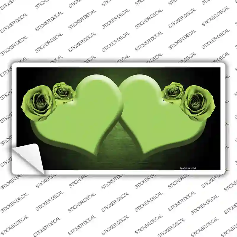 Hearts Over Roses In Lime Green Novelty Sticker Decal
