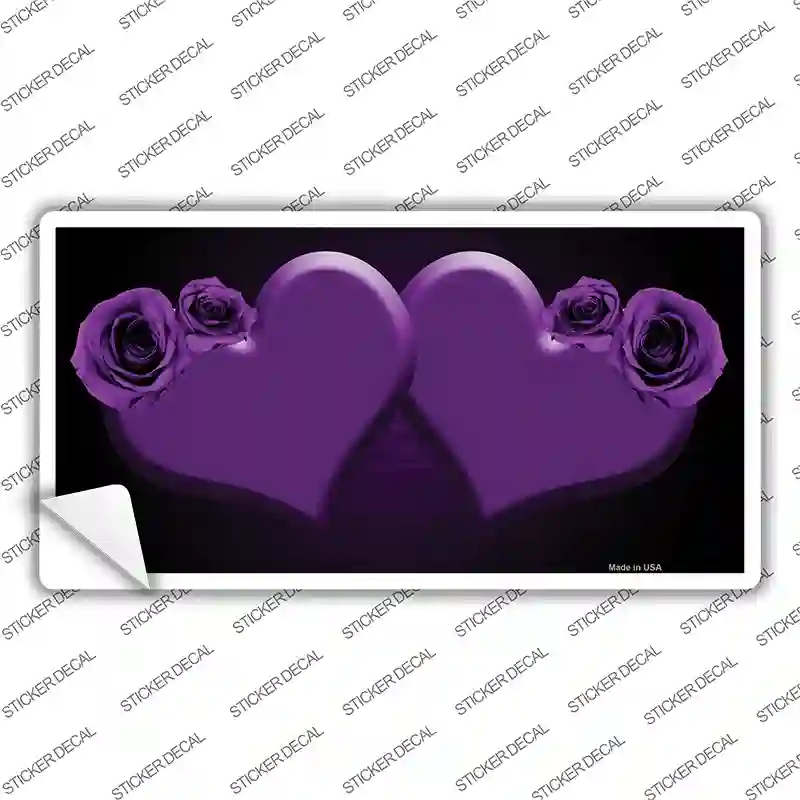 Hearts Over Roses In Purple Novelty Sticker Decal