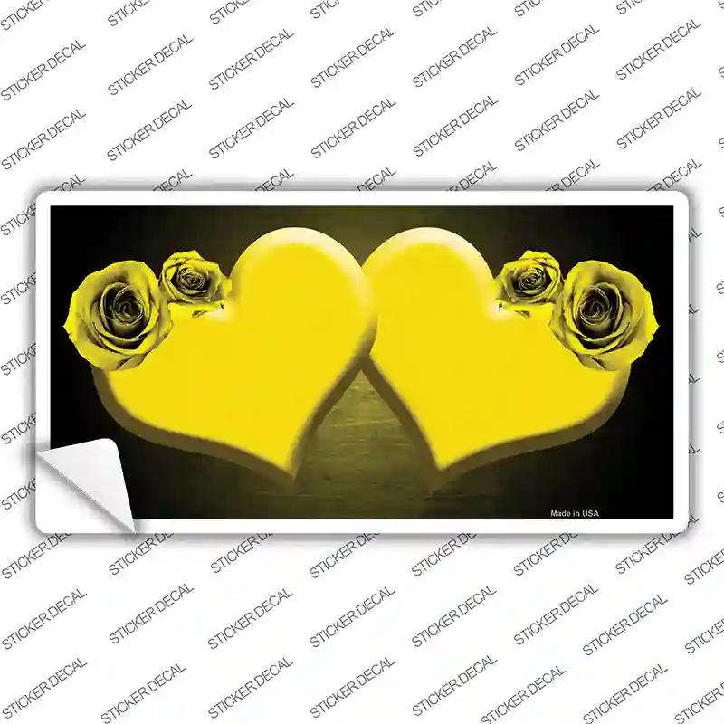 Hearts Over Roses In Yellow Novelty Sticker Decal