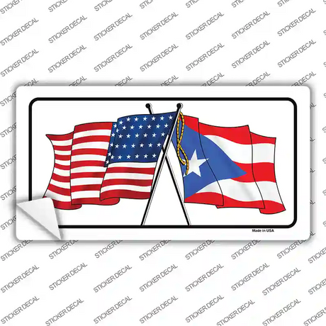 Puerto Rico Crossed US Flag Novelty Sticker Decal