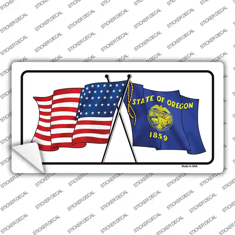Oregon Crossed US Flag Novelty Sticker Decal