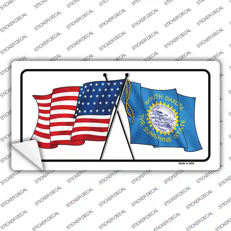 South Dakota Crossed US Flag Novelty Sticker Decal