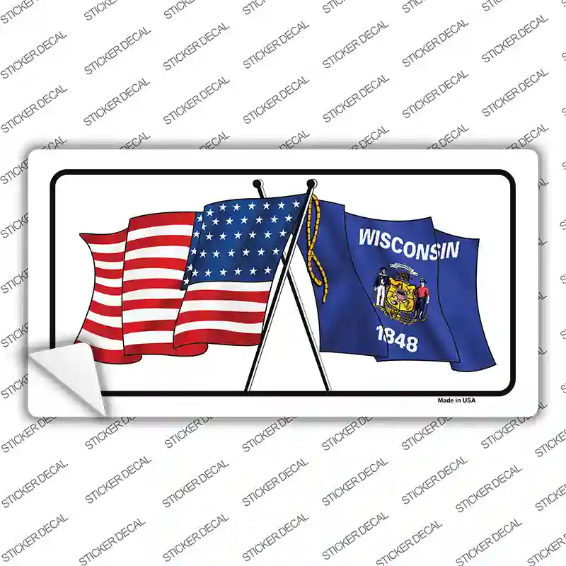 Wisconsin Crossed US Flag Novelty Sticker Decal