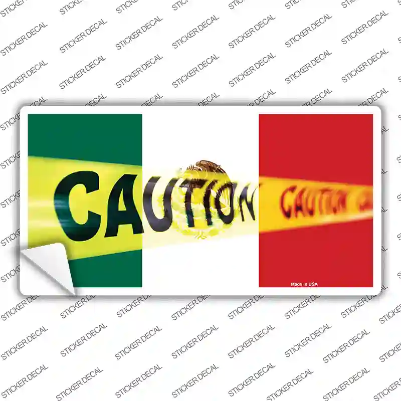 Caution Mexico Flag Novelty Sticker Decal