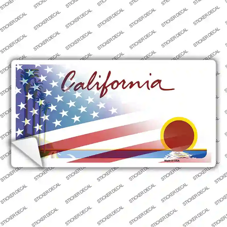 California Palm American Flag Novelty Sticker Decal