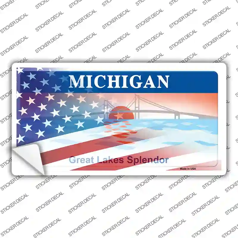 Michigan Half American Flag Novelty Sticker Decal