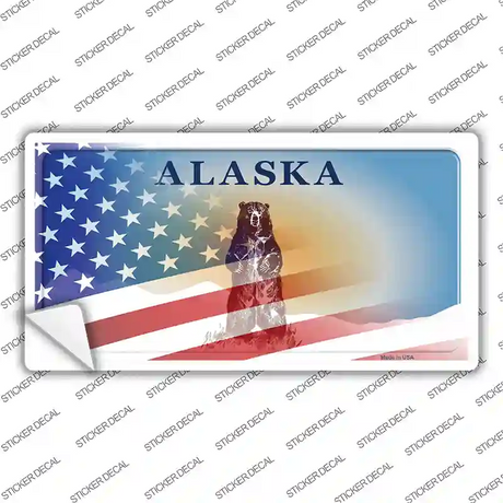Alaska Bear with American Flag Novelty Sticker Decal