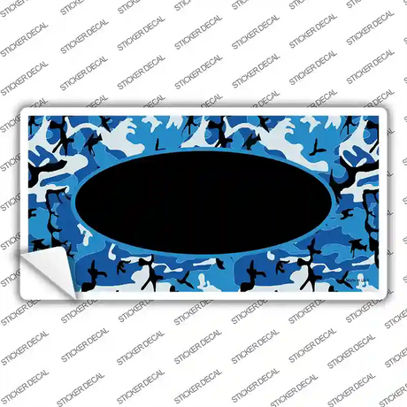 Blue Camo With Black Center Oval Novelty Sticker Decal