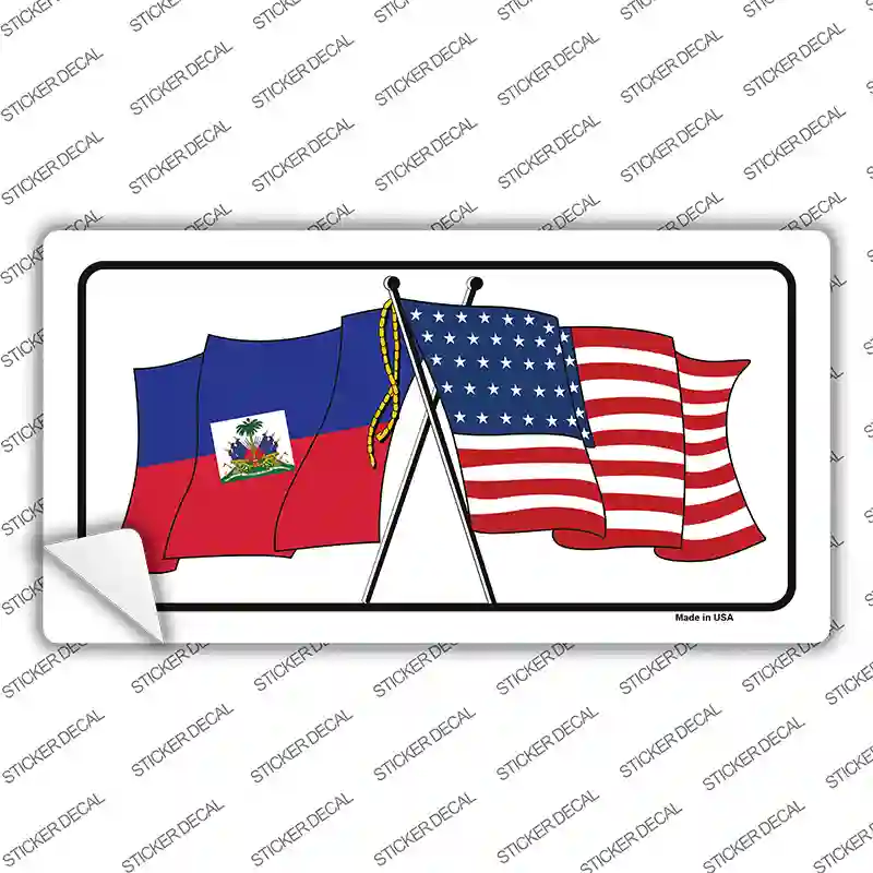 Haiti Crossed US Flag Novelty Sticker Decal