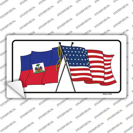 Haiti Crossed US Flag Novelty Sticker Decal