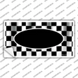 Waving Checkered Flag With Black Center Oval Novelty Sticker Decal