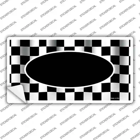 Waving Checkered Flag With Black Center Oval Novelty Sticker Decal