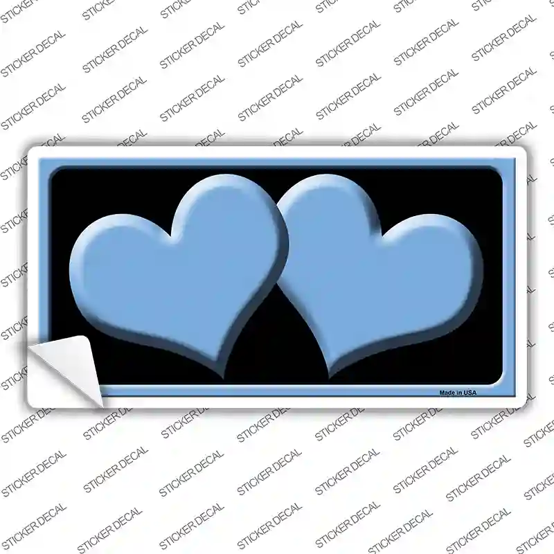 Solid Light Blue Centered Hearts Black Novelty Sticker Decal