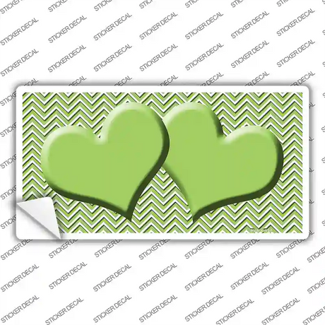 Lime Green White Chevron Lime Green Center Hearts Novelty Sticker Decal