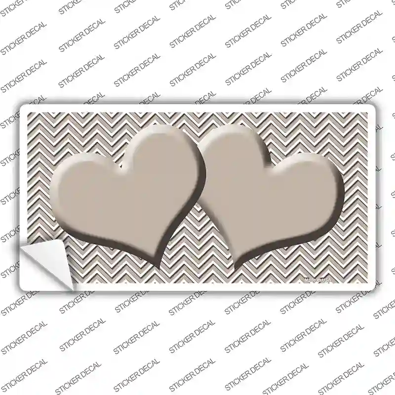 Tan White Chevron Tan Center Hearts Novelty Sticker Decal