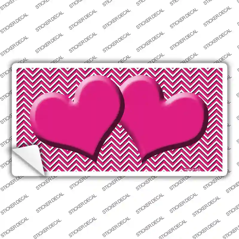 Pink White Chevron Pink Center Hearts Novelty Sticker Decal
