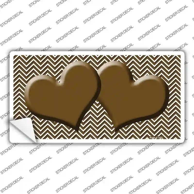 Brown White Chevron Brown Center Hearts Novelty Sticker Decal