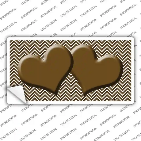 Brown White Chevron Brown Center Hearts Novelty Sticker Decal