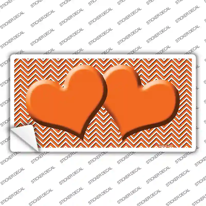 Orange White Chevron Orange Center Hearts Novelty Sticker Decal