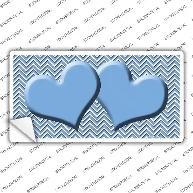 Light Blue White Chevron Light Blue Center Hearts Novelty Sticker Decal