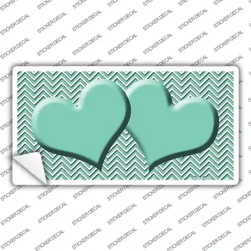 Mint White Chevron Mint Center Hearts Novelty Sticker Decal