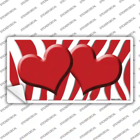 Red White Zebra Red Centered Hearts Novelty Sticker Decal