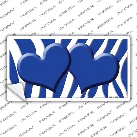 Blue White Zebra Blue Centered Hearts Novelty Sticker Decal