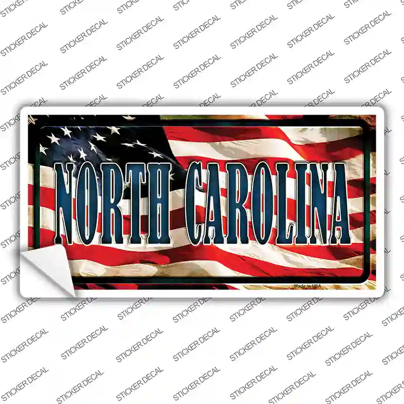 North Carolina on American Flag Novelty Sticker Decal