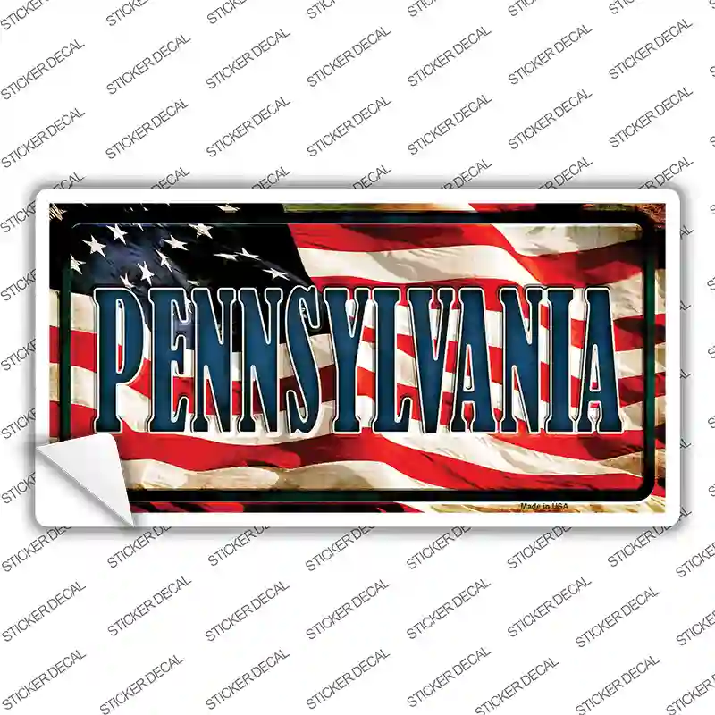 Pennsylvania on American Flag Novelty Sticker Decal