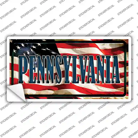 Pennsylvania on American Flag Novelty Sticker Decal