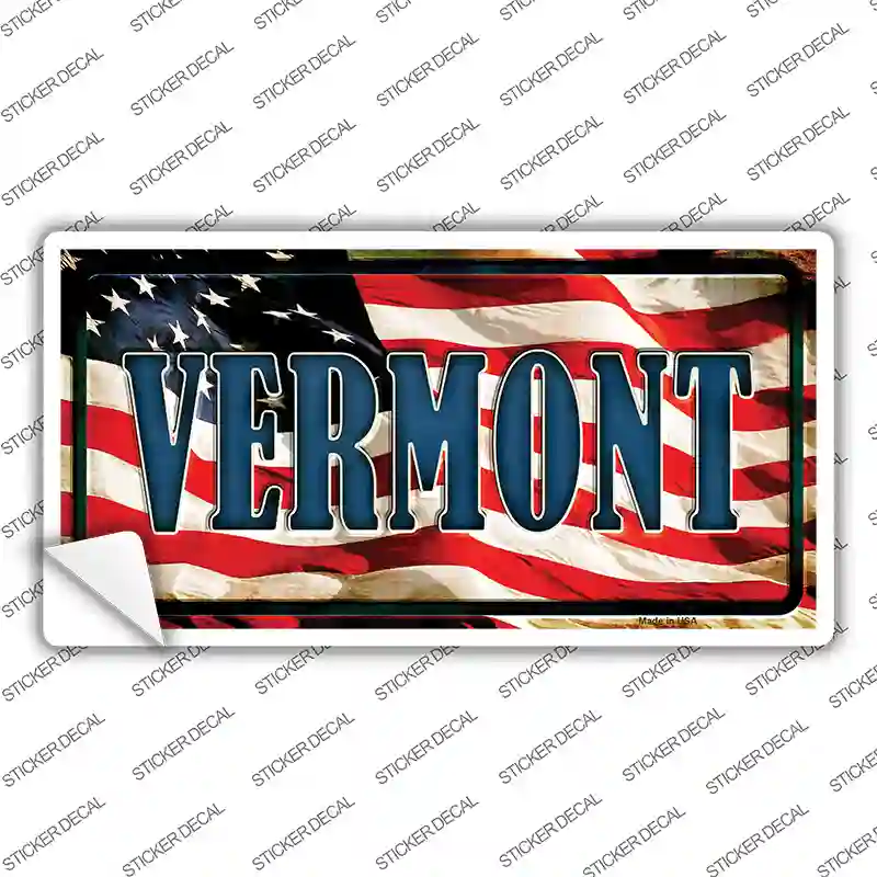 Vermont on American Flag Novelty Sticker Decal