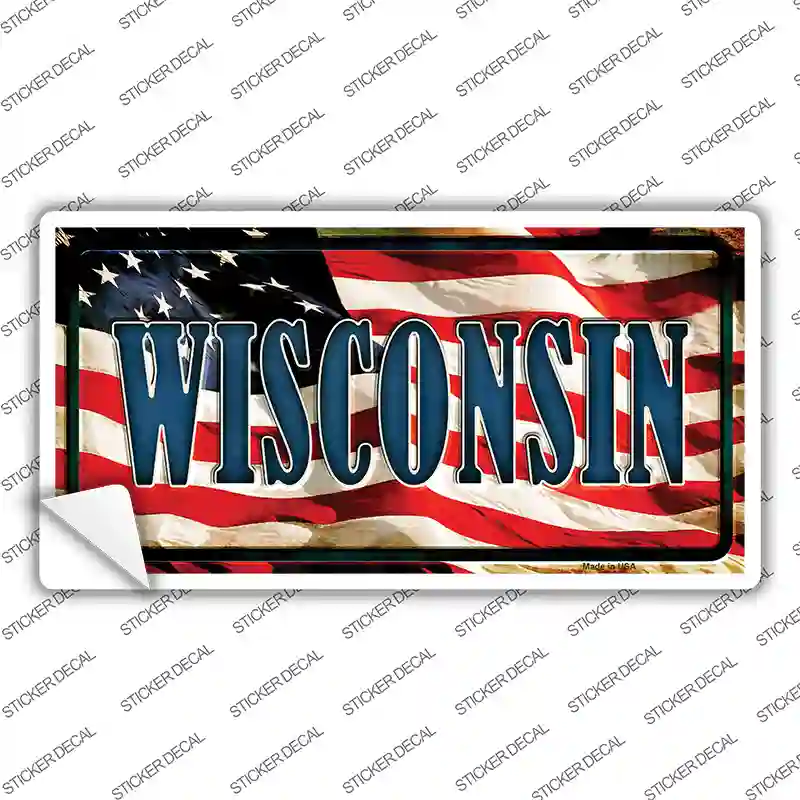 Wisconsin on American Flag Novelty Sticker Decal