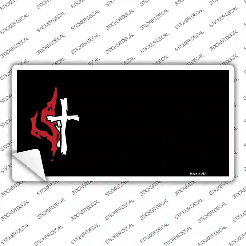 Flaming Cross Offset Novelty Sticker Decal
