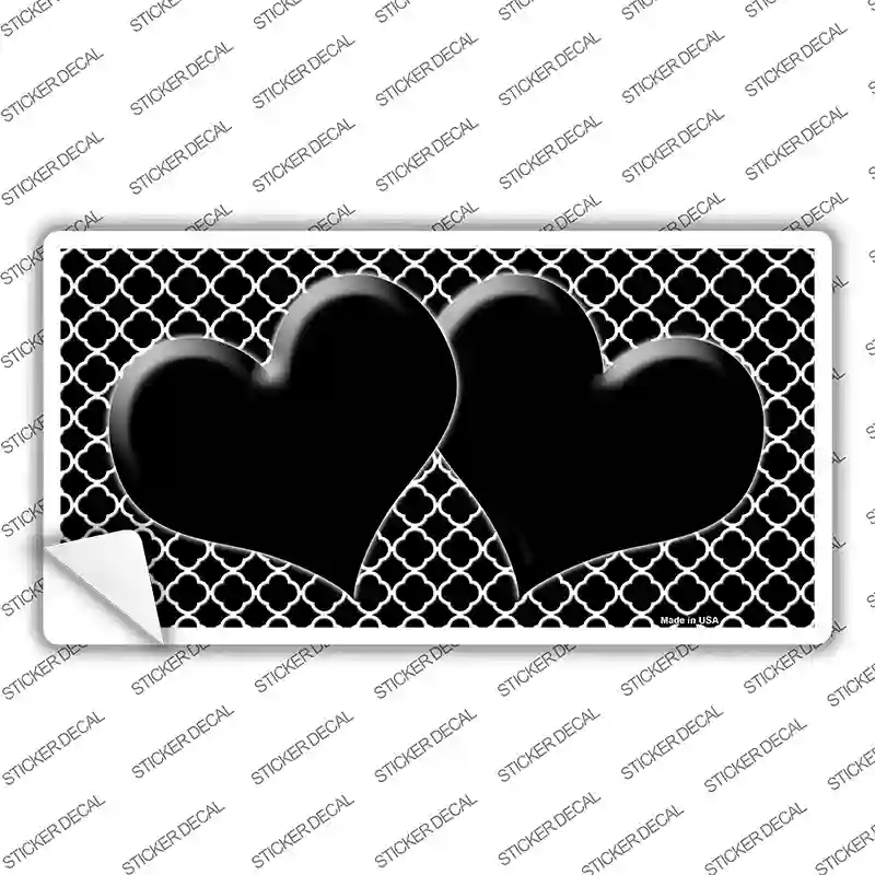 Black White Quatrefoil Black Center Hearts Novelty Sticker Decal