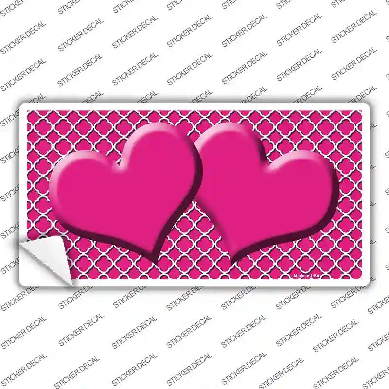 Pink White Quatrefoil Hot Pink Center Hearts Novelty Sticker Decal
