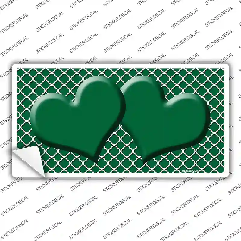 Green White Quatrefoil Green Center Hearts Novelty Sticker Decal