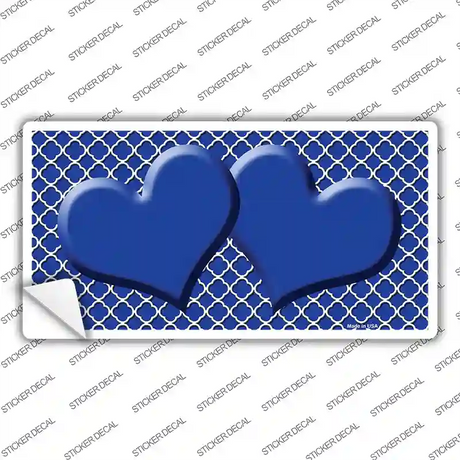 Blue White Quatrefoil Blue Center Hearts Novelty Sticker Decal