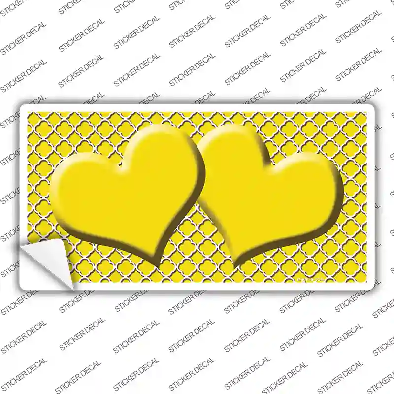 Yellow White Quatrefoil Yellow Center Hearts Novelty Sticker Decal