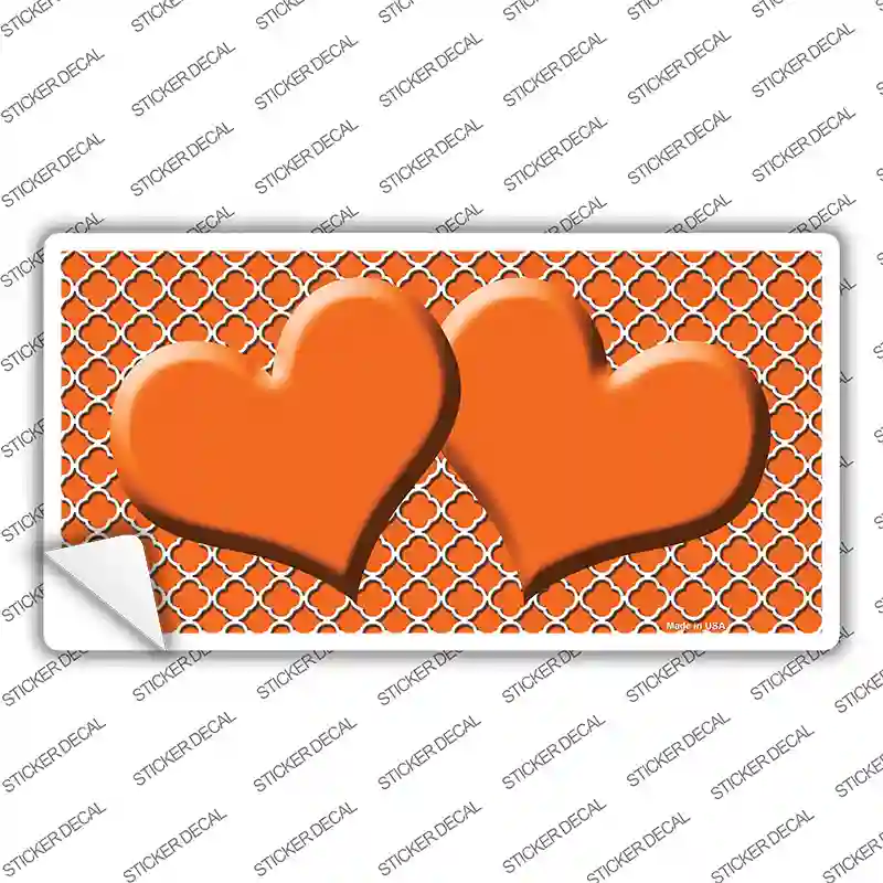 Orange White Quatrefoil Orange Center Hearts Novelty Sticker Decal
