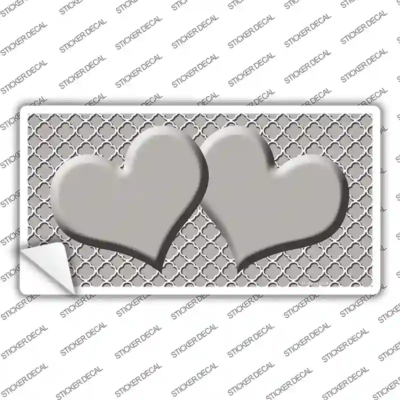 Grey White Quatrefoil Grey Center Hearts Novelty Sticker Decal
